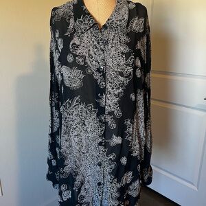 Carole Little Top Blouse Black & Cream Rayon Size 22 Tunic